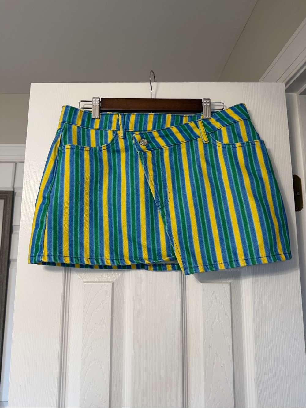 Simon Miller x Mango Striped Blue, Green & Yellow Mini Skirt